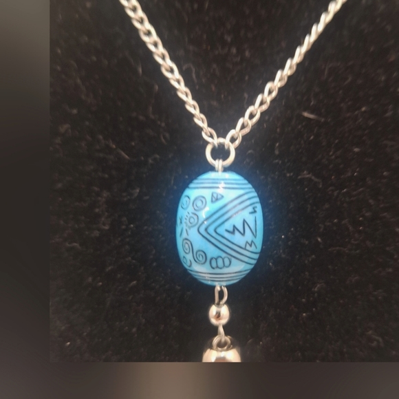 Silvertone Tourquoise Stone Tassel Neckless - Picture 1 of 5